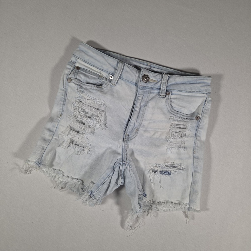 American Eagle Shorts Hi Rise Shortie Cutoff Denim Womens Size‎ 2 Light Blue